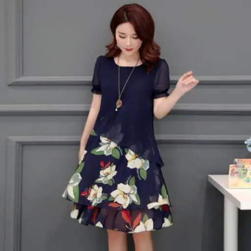 Женское шифоновое короткое платье с цветочным принтом модель DW891 на лето 2020 |