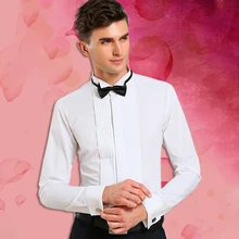 Wing Tip Collar Tuxedo Shirt Long Sleeve Mens French Cuff Button Wedding Dress Shirts Wingtip White Black Pleat with Bowtie