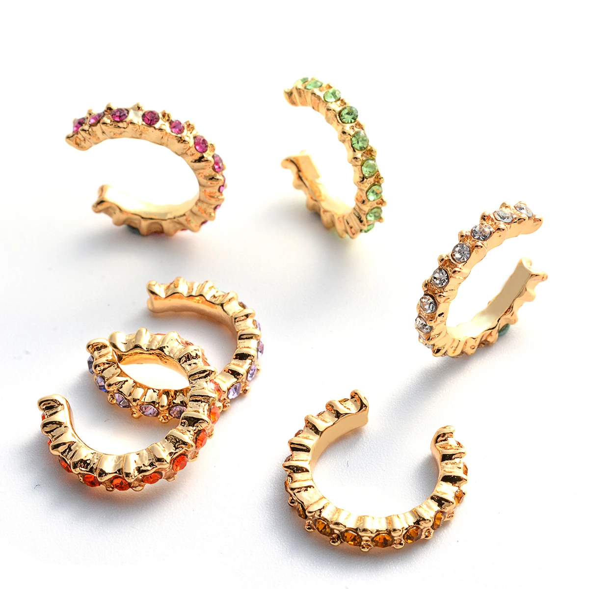 

6pcs/set Colorful Crystal Rhinestone Clip Earrings For Women Small Round Ear Cuff Piercing Fashion Cartilage Ear Jewelry