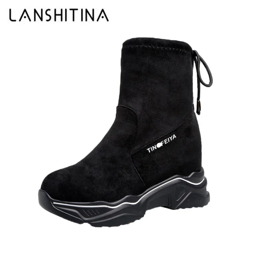 Женские ботильоны коллекция 2019 года сезон осень кроссовки из флока на высокой