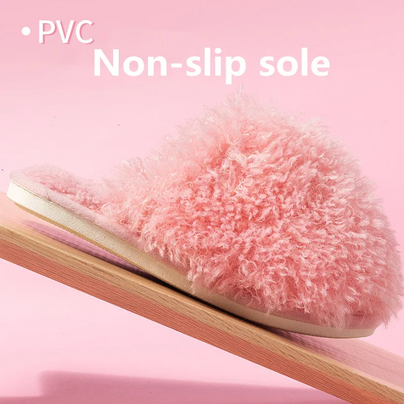 New Imitation Lamb Winter Women Slippers Down Plush Warm Soft   Cute Princess Cotton Indoor House Bedroom Flats Warm Shoes