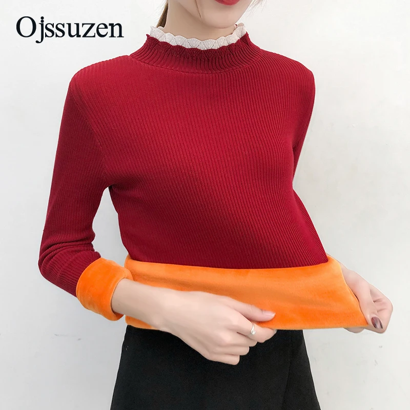 Warm Winter Sweaters Women's Pullover Fleece Thick Knitted Jumpers Ladies Soft Stretchy Sweater Woman Blue Black High Quality | Женская