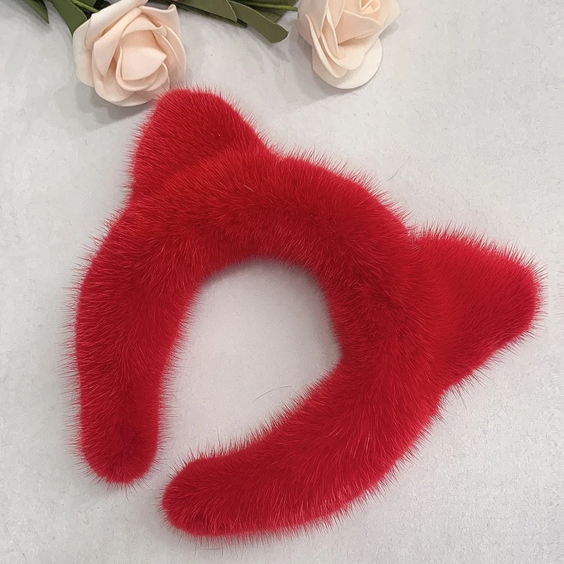 Cute Cat Ears Hair Clips Real Mink Fur Headband Hairband Party Costumn Cosplay Accessories