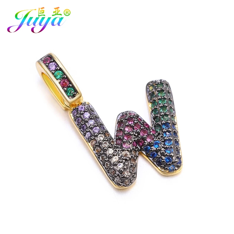 Gold W Juya DIY шнур кожаный вывод многоцветный Циркон с радужным блеском золото 26 буквы алфавита кулоны с надписями поставки - Окраска металла: Gold W