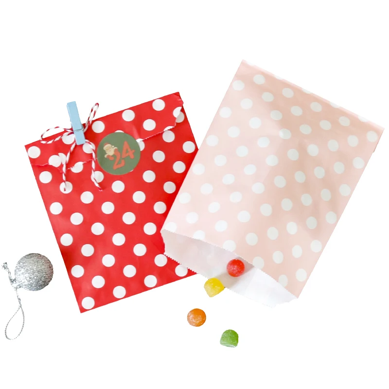 

24sets Christmas Gift Packing with Advent Stickers for New Year Party Candy Favor Colorful Dots Bag Count Down Wrapping Supplies