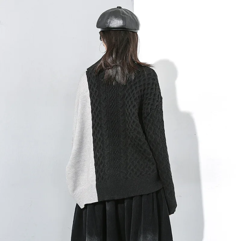 LANMREM 2020 Winter New Stitching Contrast Color Pullover Sweater Turtleneck Knitting Irregular Bat styles Female PC059 | Женская одежда