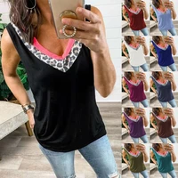 new 2021 summer women fashion leopard patchwork v neck vest sleeveless casual tops ladies tank tops t shirts s 5xl