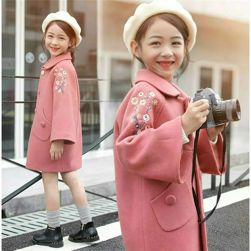 Зимнее шерстяное пальто для девочек одежда на осень и зиму новинка корейская