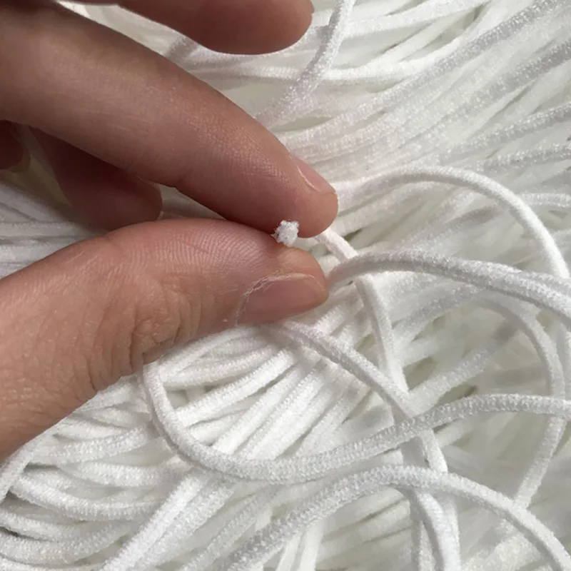 

10/20/30/50/100M White Thin Round Elastic Band Elastic Rubber Rope Ear Hanging Rope Handmade DIY elastic Tape sewing For Mask