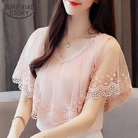 women tops and blouses summer lace blouse shirt fashion women blouses new 2021 short sleeve lace top blusa feminina 0788 30