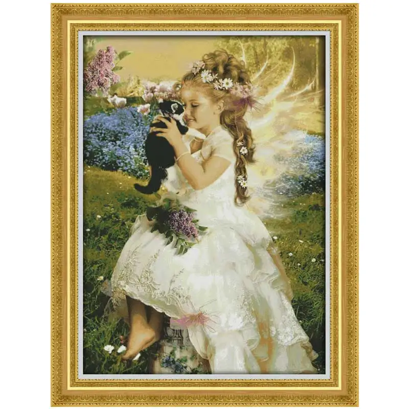 

The girl holding the cat 11CT 14CT DIY kit Chinese wholesale Chinese Cross Stitch embroidery needlework Sets home decor