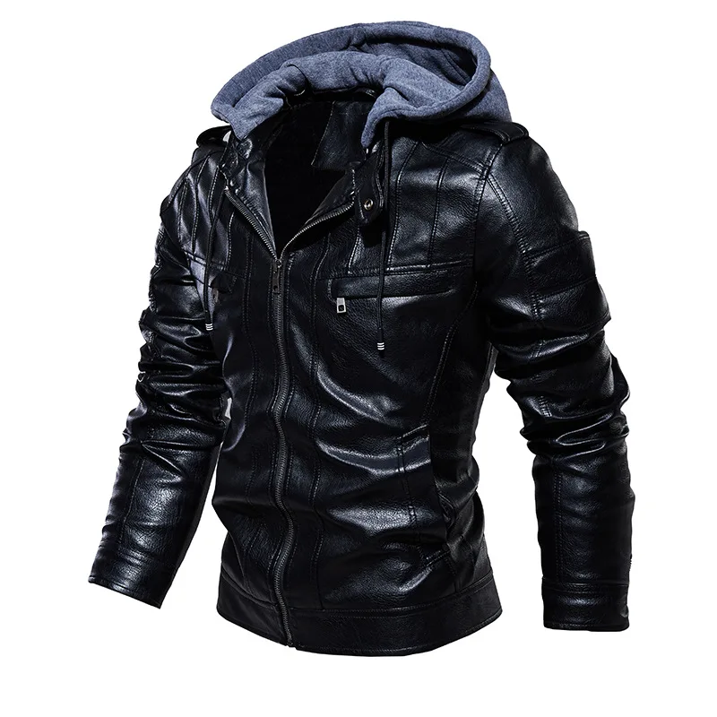 

Vintage Leather Jacket Men Motor Jacket Brown Leather Coats and Jackets For Men Hooded Outwear Fashion Coat Plus Size 4XL 2021