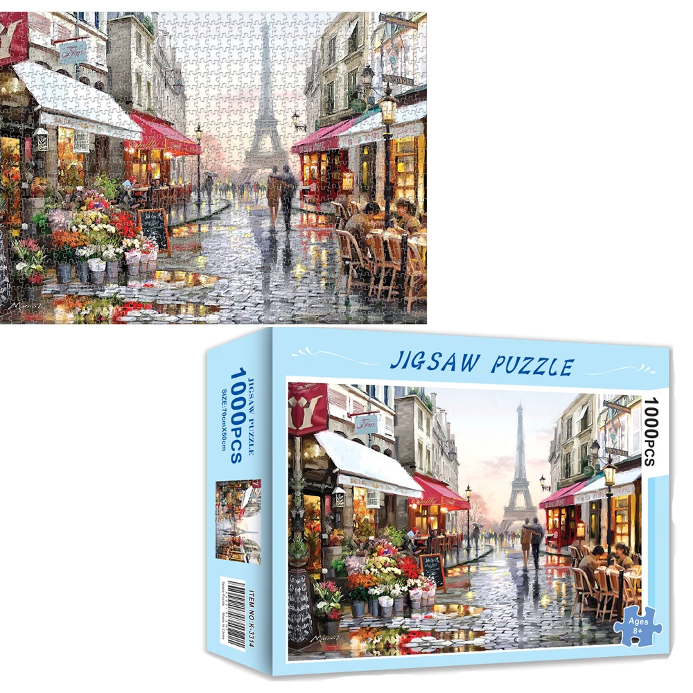Пазлы с изображением цветочного магазина под Эйфелевой башней 1000 деталей пазл