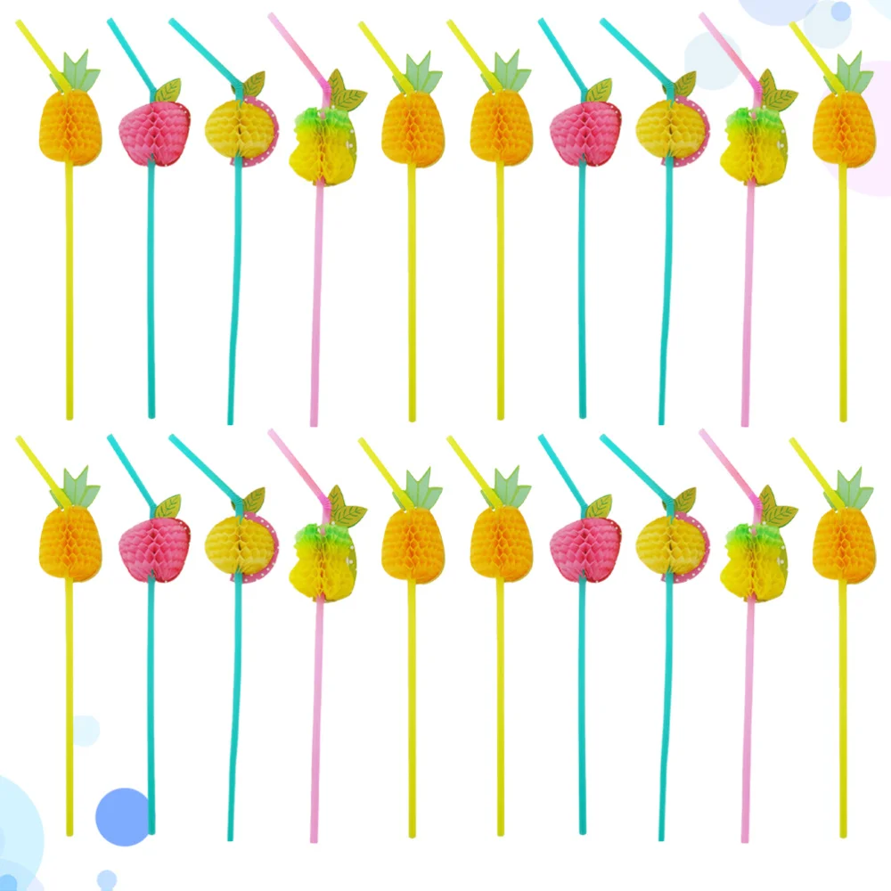 

100pcs Disposable Straws Hawaiian Party Straws Fluorescent Drinking Straw For Birthday Party Supplies (Mixed Color Fruit Decor)