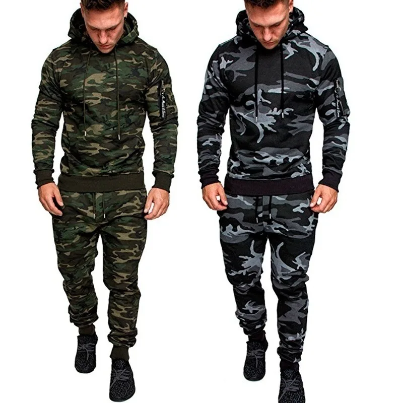 

2021 KB Men's Sets Men's Jumpsuit One Piece Men's Hooded Fleece Jumpsuit Men Camouflage Print Personality Casual Suits Men