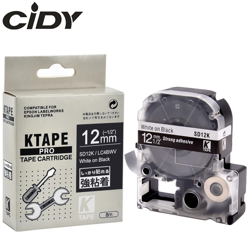 CIDY 20 шт совместимый SD12K/LC 4BWV9 12 мм белый на черной сильной клейкой этикетке ленты