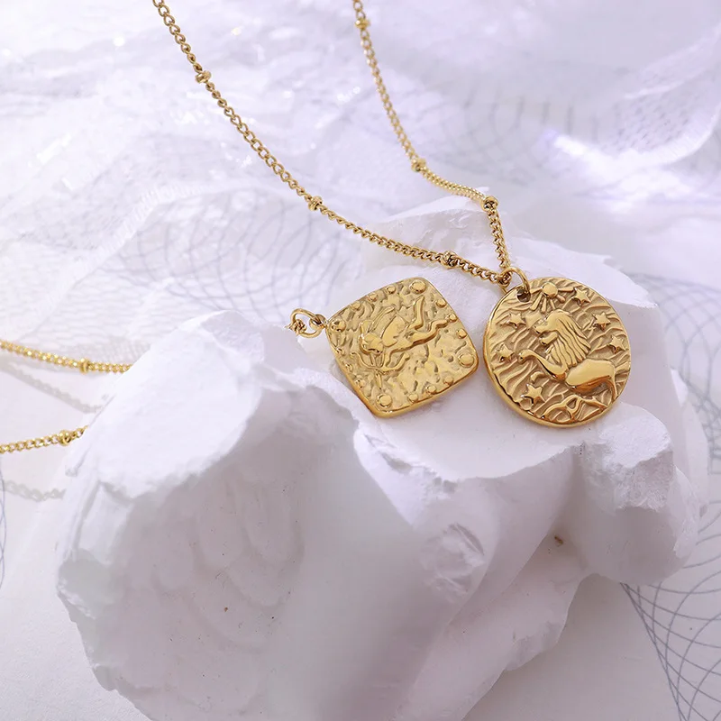 

YAONUAN European Vintage Cupid/Lion Geometric Pendant Stainless Steel Gold Plated Necklace For Women Sweater Chain Trend Jewelry