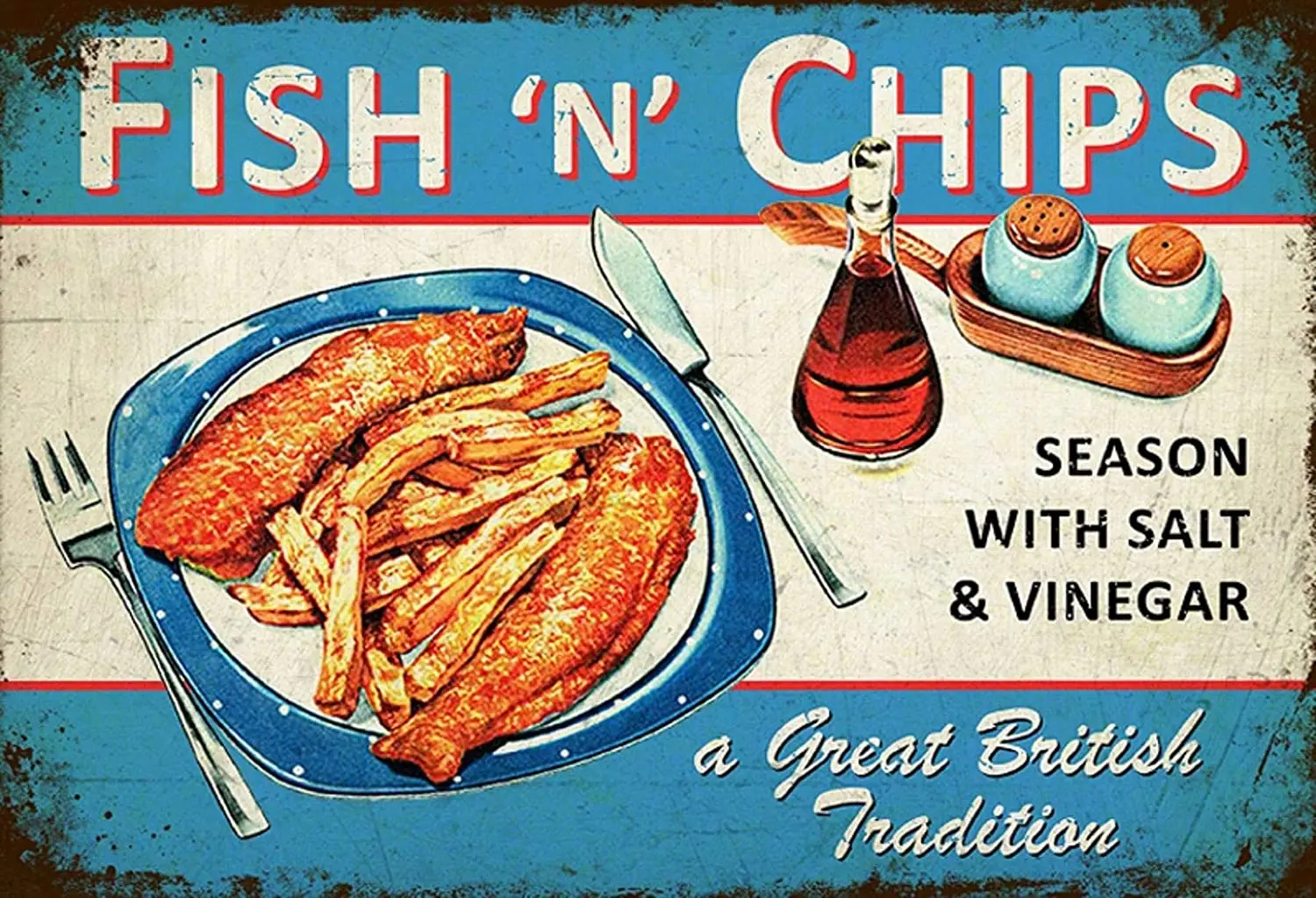 

Tin Sign Fish 'Chips a Great British Tradition Decoration 8"X12"