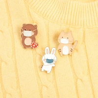 cartoon character mask rabbit bear cat enamel brooch alloy badge cowboy clothes bag pin sweet jewelry gift for friends