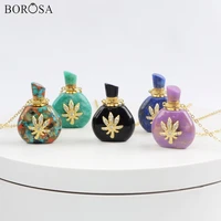 gems stones perfume essential oil bottle pendant necklaces idiffuser with gold leaf cz micro paved long chain necklace g1976