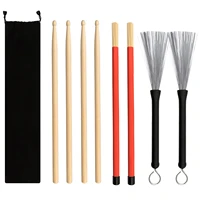 professional drumstick and brush kit 24 pcs bamboo stick drumsticks with 2 pcs steel drum brushes for drum set kit playing