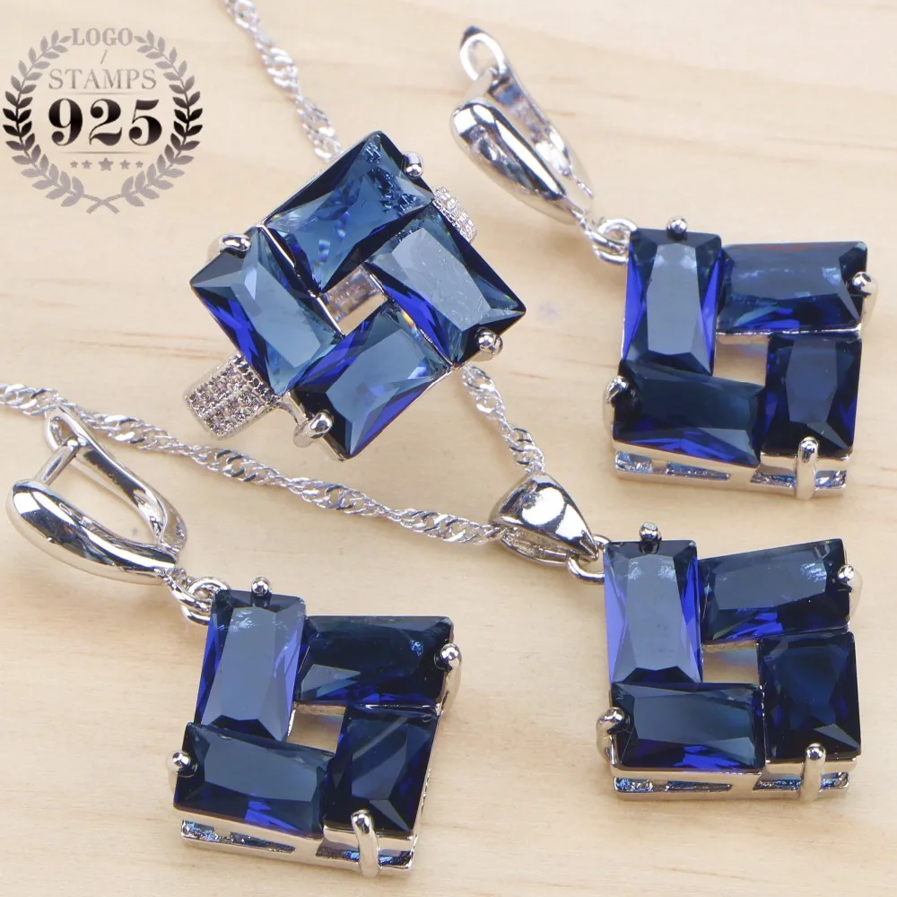 Набор свадебных ювелирных изделий из голубого циркония серебро 925 пробы