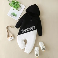 cotton baby girl clothes winter autumn letter print contrast long sleeve hooded baby romper casual home baby boy clothes 0 12m