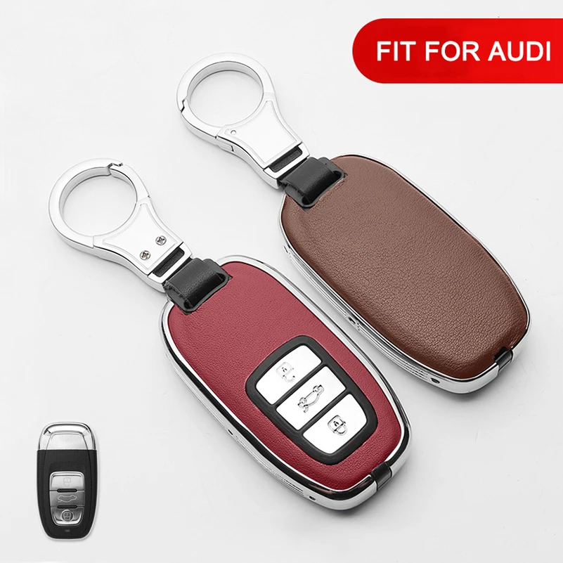 

Metal+Leather Smart Car Key Fob Case Cover Holder Shell Keychain For Audi A1 A3 A4 A5 A6 A7 A8 Quattro Q3 Q5 Accessories Bag