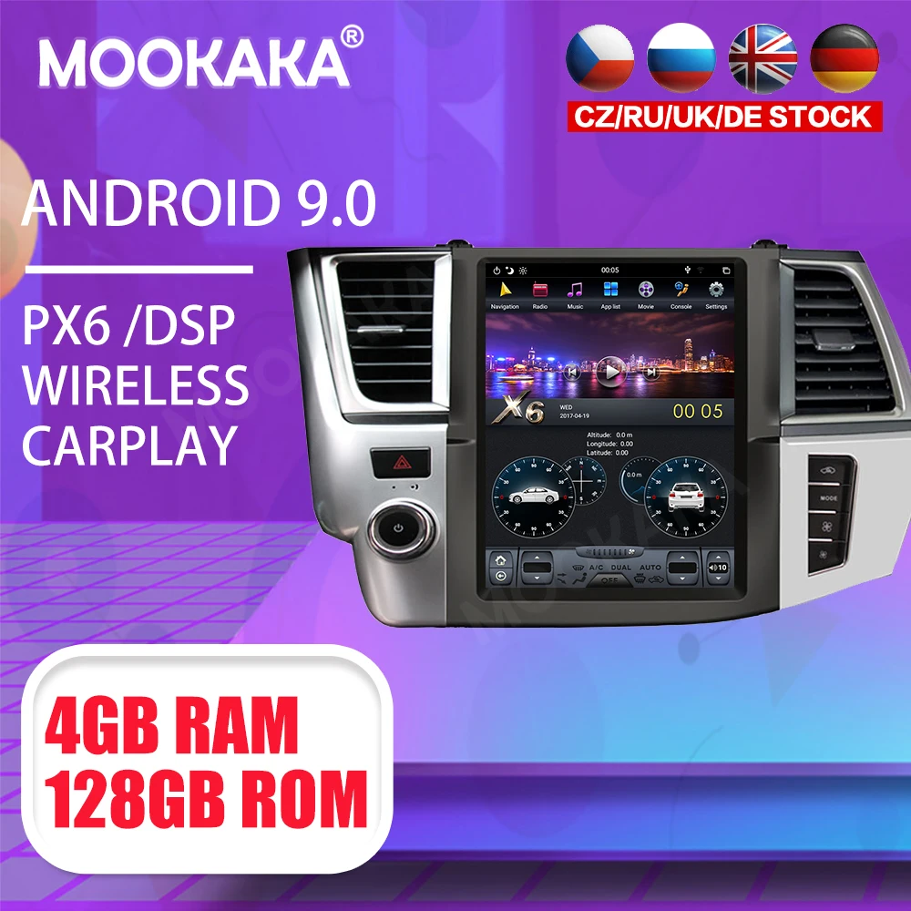 Tesla 12 1 &quotAndroid 9 PX6 4G 128 ГБ Автомобильный плеер для Toyota Highlander 2014-2018 GPS навигатор CarPlay