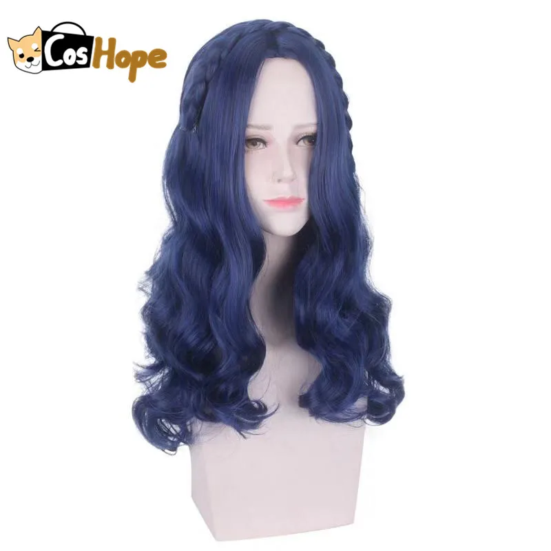 Парик для косплея Эви тёмно синий длинный кудрявый термостойкий синтетический
