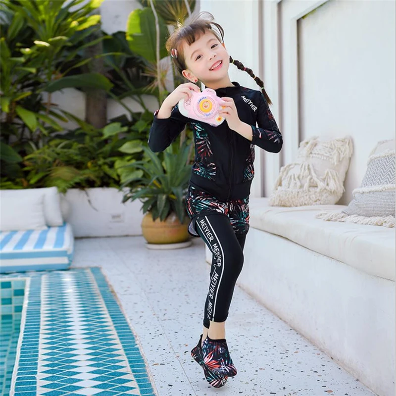 2022 MEIYIER Long sleeve swimsuit korean baby kids full body swimwear uv protection gilrs/boys beachwear bathing suit | Спорт и