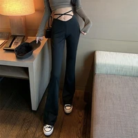 women suit pants bandage black casual pants womens autumn 2021 new korean high waist slim straight wid leg pants
