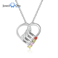 jewelora personalized family heart pendant necklace with 2 6 birthstones customized engraving name mother necklace new year gift