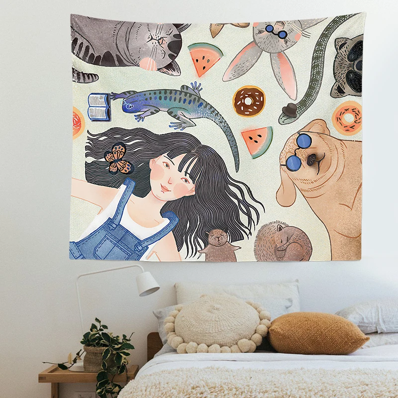 Настенное тканевое одеяло для девочки собаки кошки декор детской комнаты