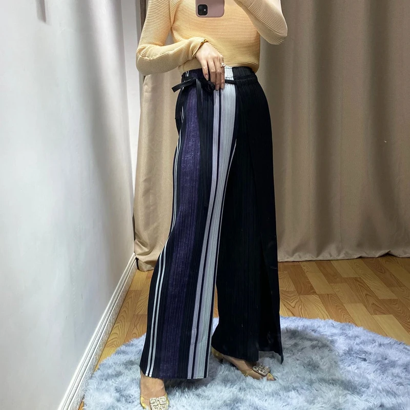 Changpleat новые женские полосатые прямые штаны Miyake плиссированные модные