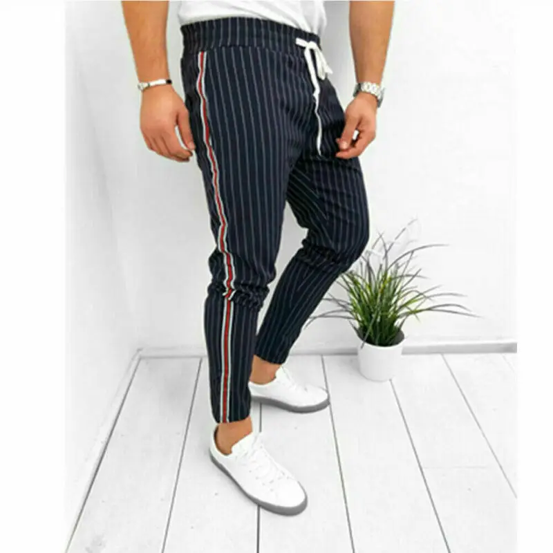 

Men's Twill Jogger Pants Urban Hip Hop Harem Casual Trousers Side Striped Drawstring Slim Fit Pants 2020 Man Fashion Trousers