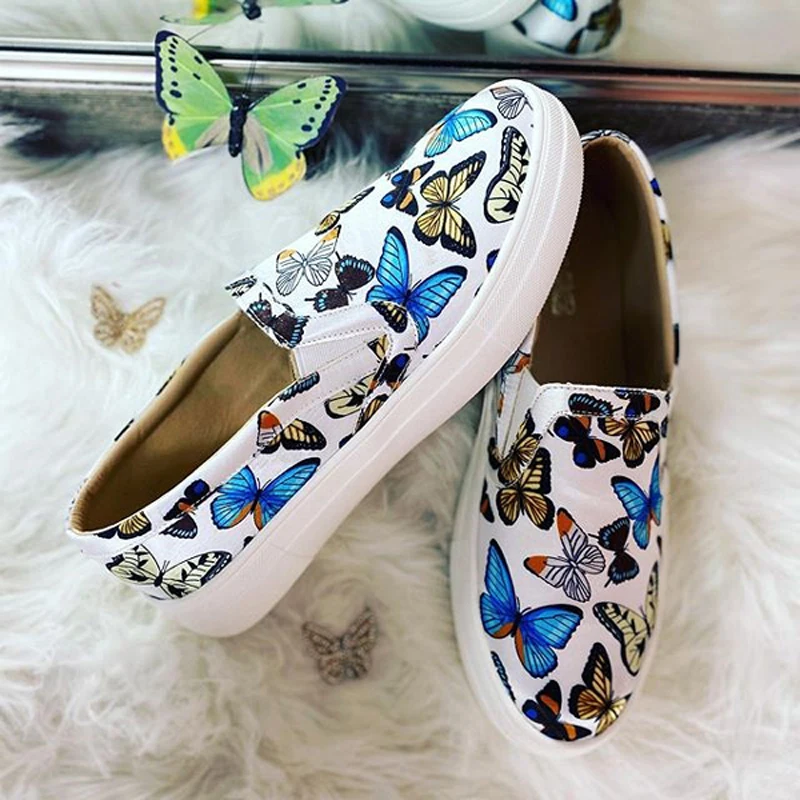 

2021 Autumn New Women's Flat Shoes Outdoor Single Shoes Fashion Butterfly Print Comfortable Plus Size 43