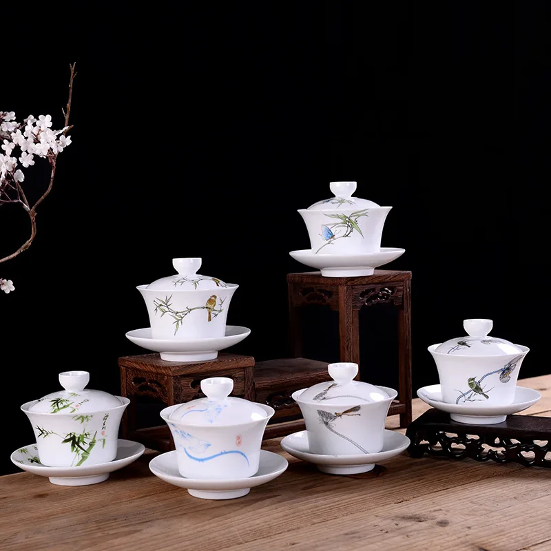 Ручная роспись синий и белый фарфор gaiwan чайная посуда китайский цвет чаша чашка с