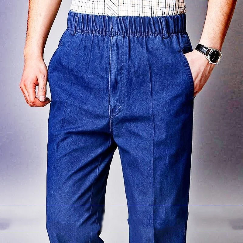 Jeans Pants Men Casual High Waist Wide Leg Work Pants Classic Denim Trousers