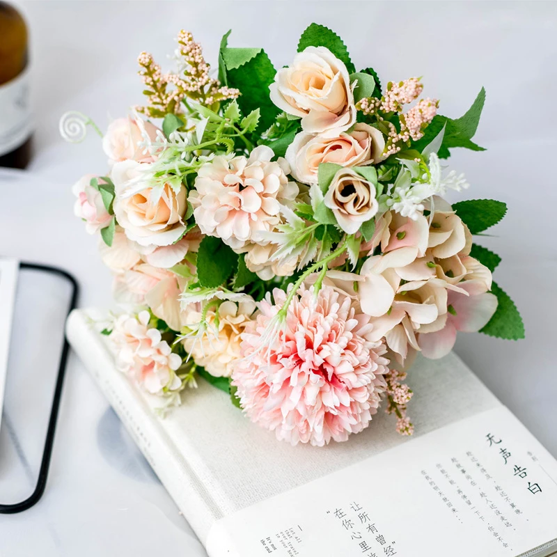 

1 ветка розы, искусственный цветок, букет высокого качества, Шелковый искусственный цветок, реквизит для фотосъемки «сделай сам», украшение для дома, сада, свадьбы