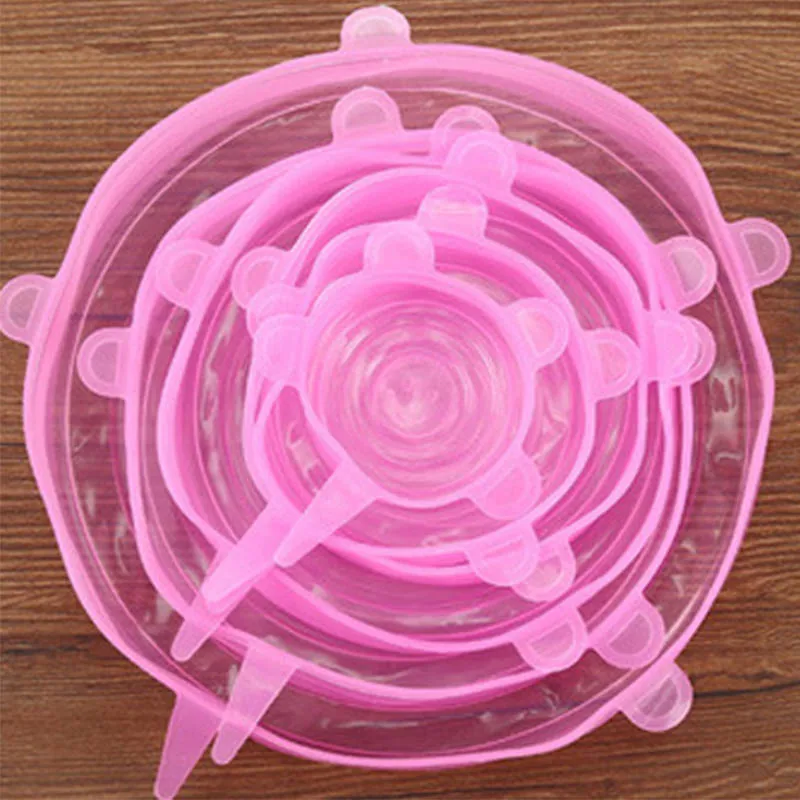Pink 6 шт., новое покрытие, многоразовый Эластичный Силиконовый кухонный держатель, крышка для еды, Эластичные крышки, вакуумный насос, адаптируемый инструмент для хранения, коническая крышка - Цвет: Pink