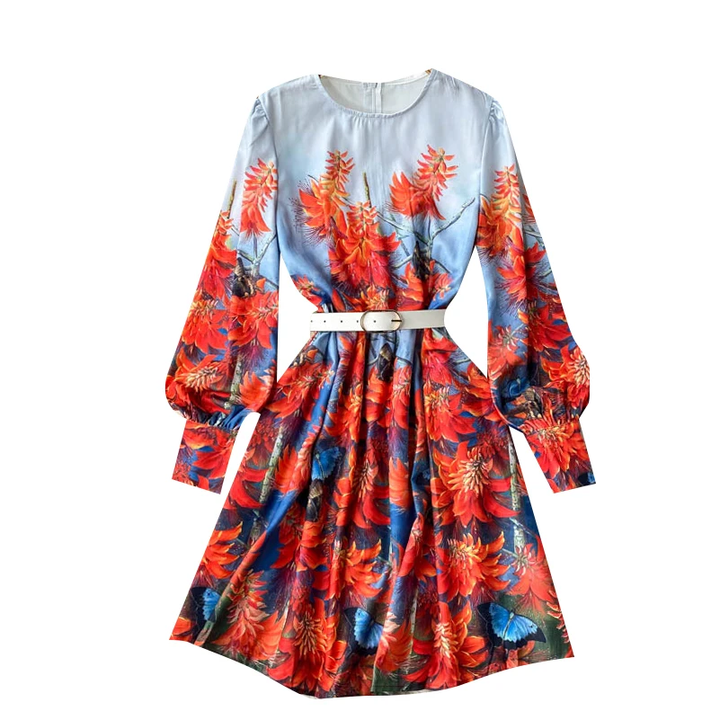 

of van round collar short design of cultivate morality feeling small printing small hubble-bubble sleeve dress