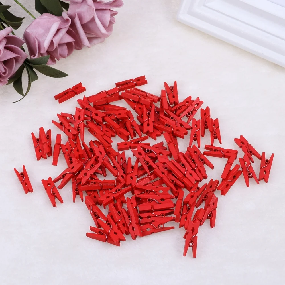 

100 pcs Mini Natural Wooden Paper Clips Utility Versatile Clothespin Clips Picture Photo Cable Pictures Organizer Clips for
