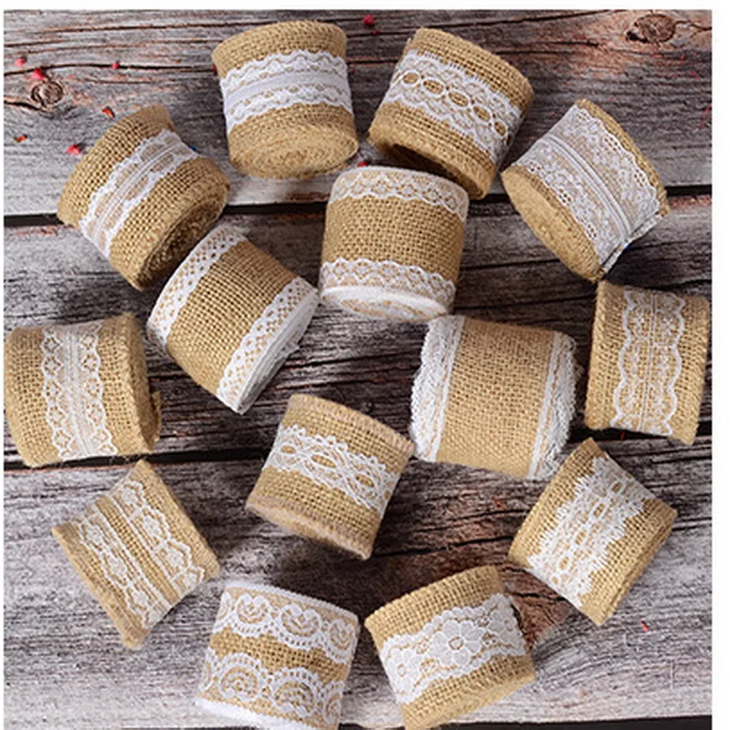 

2M/5cm Natural Jute Imitation Vintage Wedding Decoration Burlap Christmas Party Supplies DIY Christmas Wedding Burlap Lace Roll