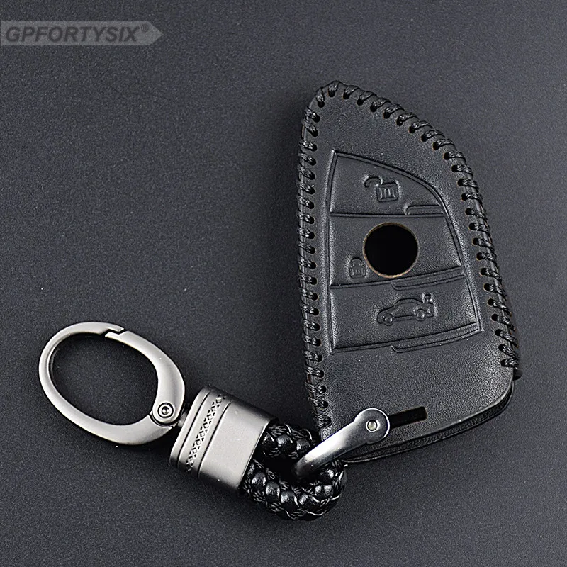 Genuine Leather Men Car Remote Key Case Cover Chain Holder For BMW F30 F20 X1 X3 X5 X6 X7 E30 E34 E90 E60 E36 E39 E46 Shell |