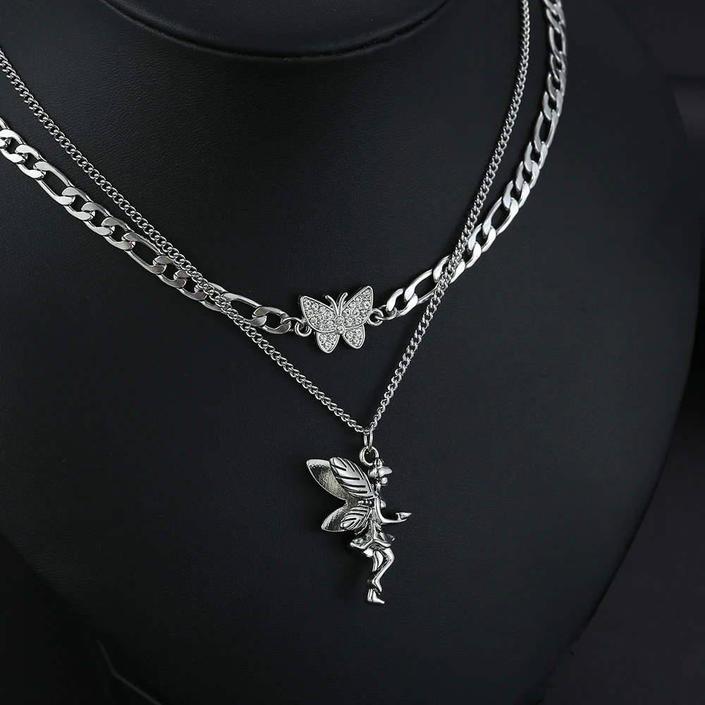 

Gift Couples Jewelry Pendant Double Necklace Fashion in Europe and The Butterfly Metal Titanium Trendy Cn(Origin) Lovers '