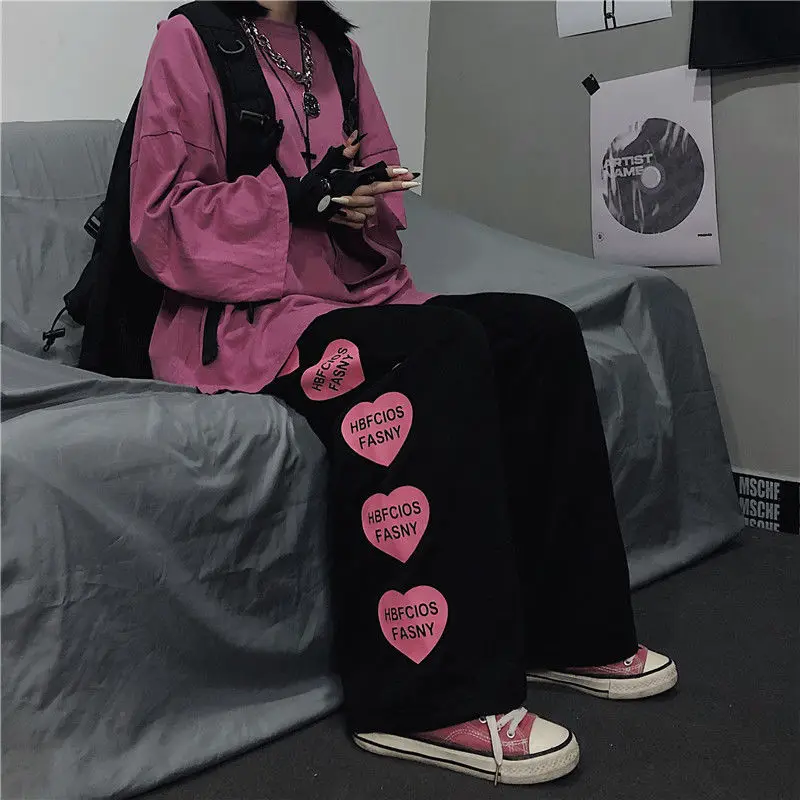 

women Korean Style Jogging Wide Leg Sports Pants Women Harajuku Vintage Y2K Sweatpants Fashion Oversize Black Trousers Female