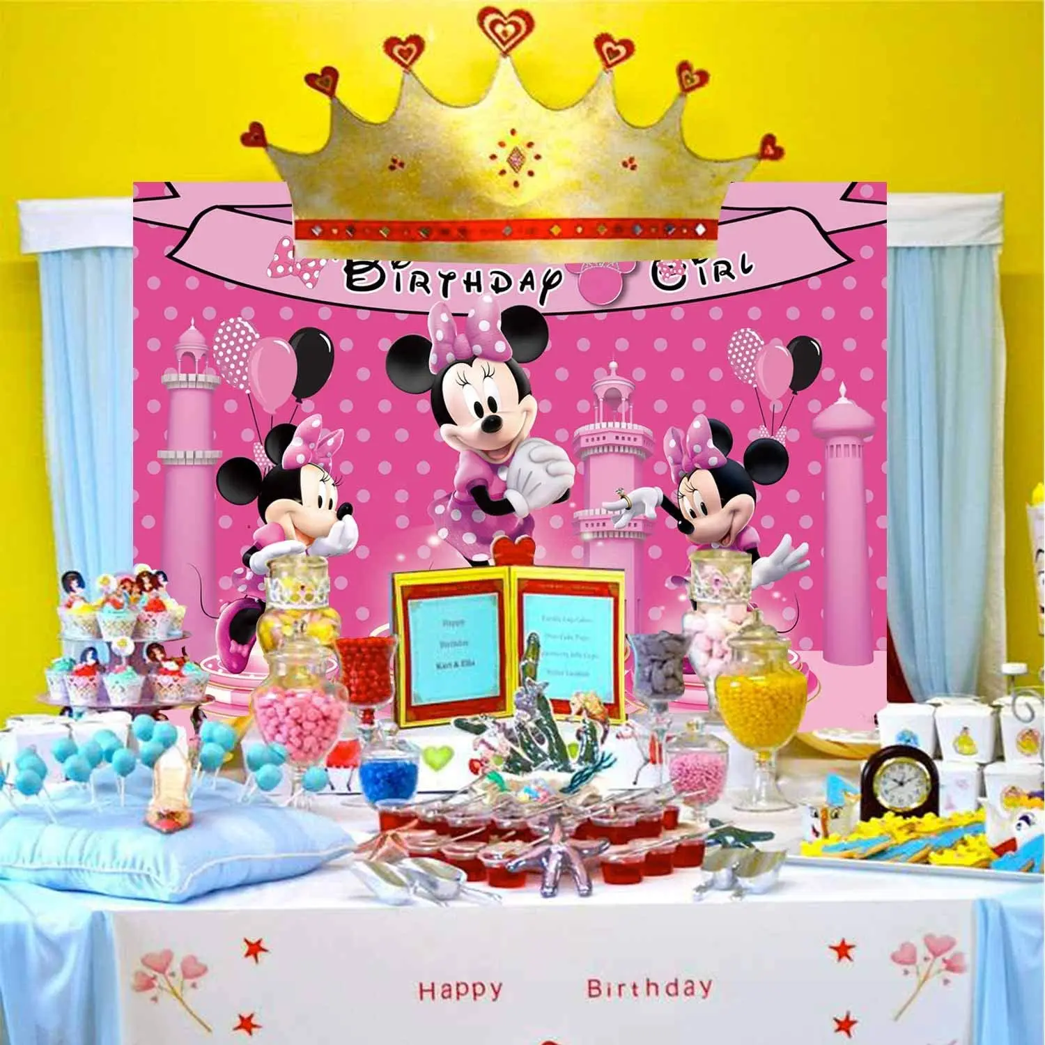 Фон для фотографирования новорожденных с изображением Микки и Минни Маус |