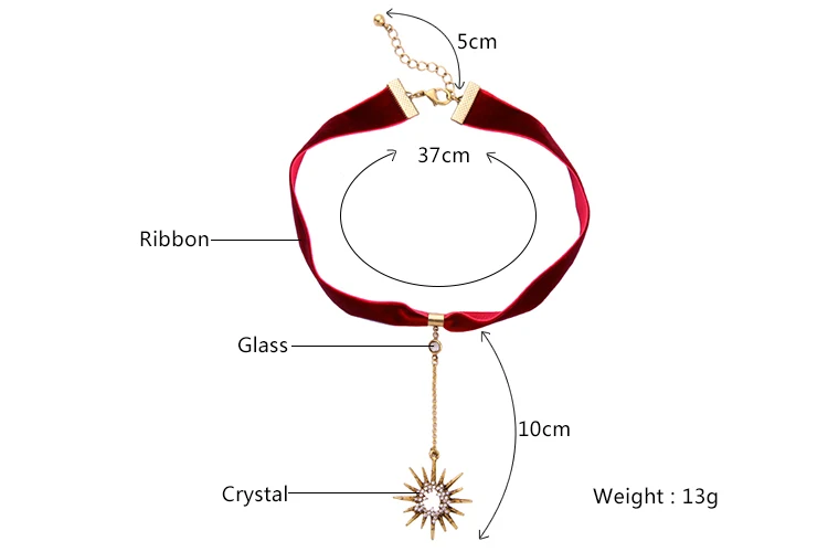 Уникальный кристалл звезда панк красный и синий бархатная полоска колье для