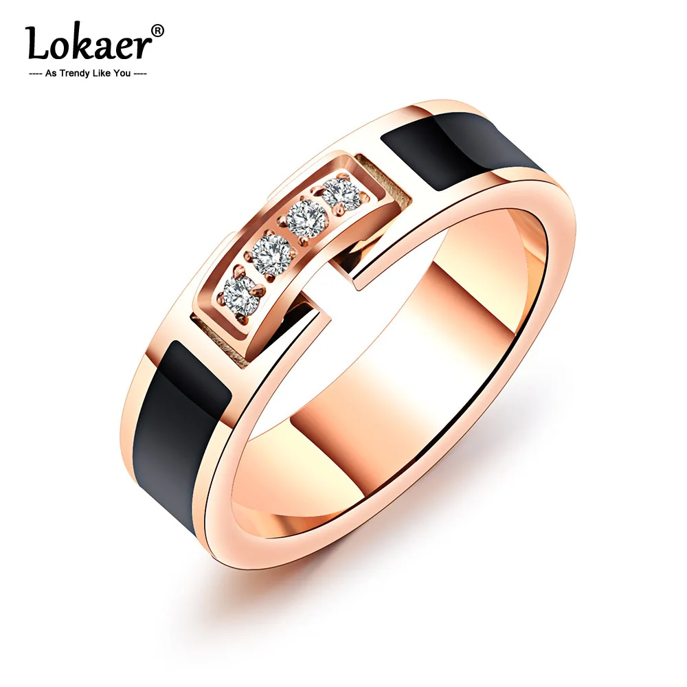 Lokaer, модное обручальное кольцо из нержавеющей стали, розовое золото, кольцо для женщин, AAA+ кубический цирконий, женские обручальные ювелирные изделия R19103